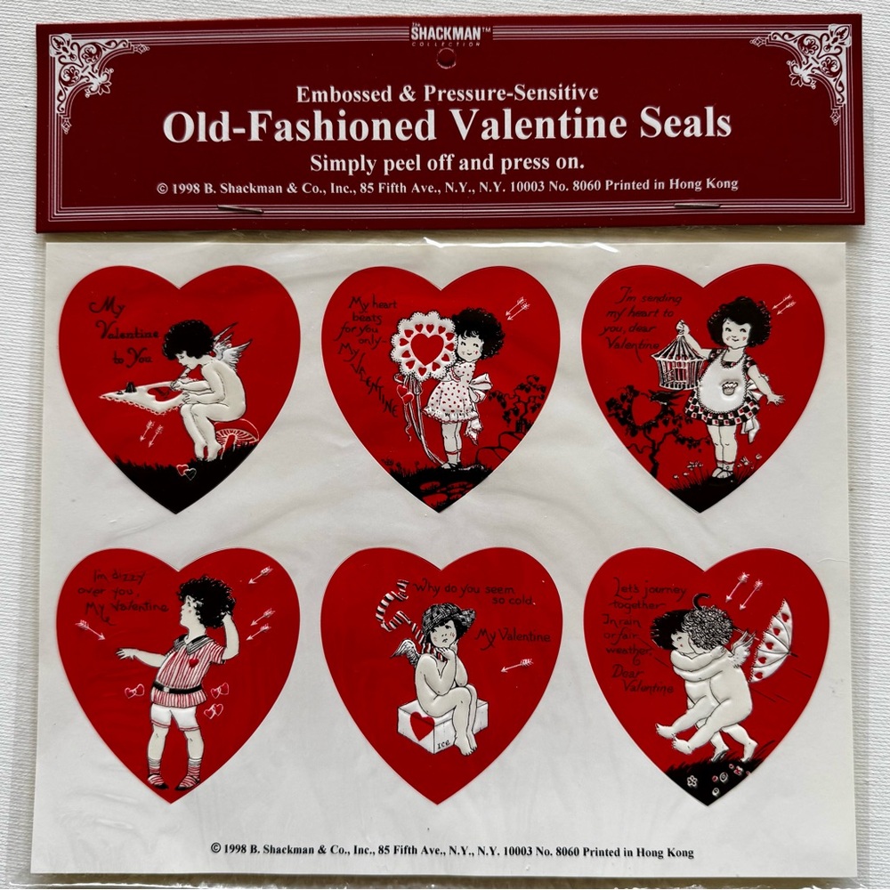 B. Shackman Old-Fashioned Valentine Seals - Red Hearts - Embossed Images